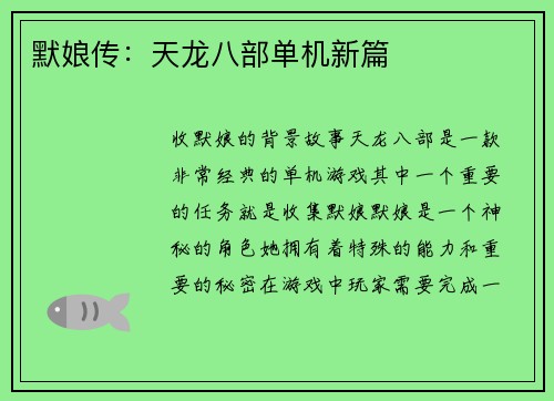 默娘传：天龙八部单机新篇